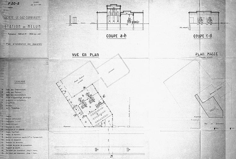 Station de Melun : plan d'installation des appareils, échelle 1/100e, 26 avril 1941.'