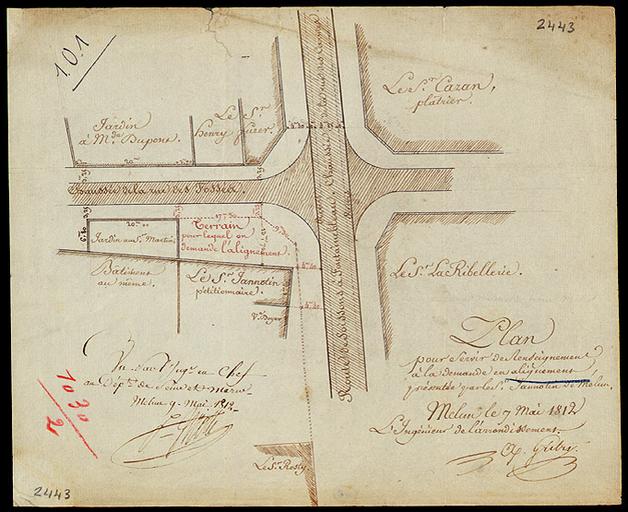 'Plan pour servir de renseignement à la demande en alignement présentée par le sieur Jannotin de Melun'.