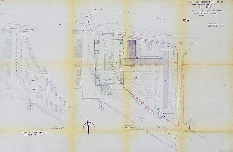 Cité administrative de Melun. Plan masse. Parking.