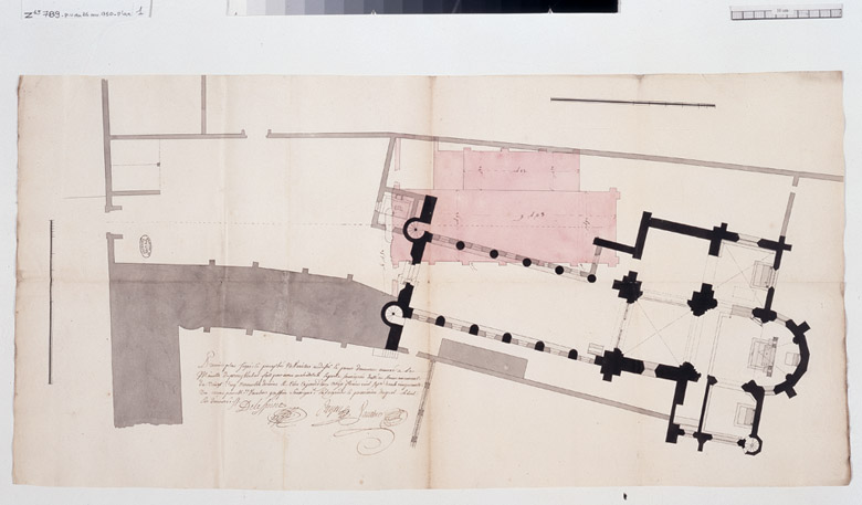 Plan de l'emplacement de l'ancienne chapelle et emplacement de la nouvelle (1752).