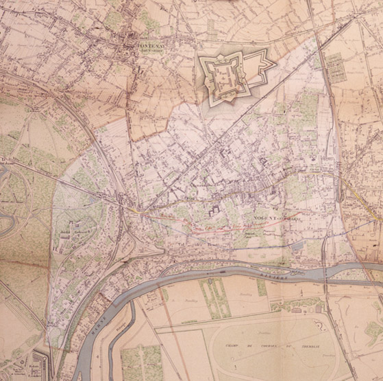 Plan proposant plusieurs tracés pour la déviation de la Grande-Rue, vers 1910.