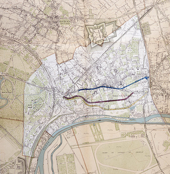 Plan proposant de nouveaux tracés pour la déviation de la Grande-Rue, vers 1920.