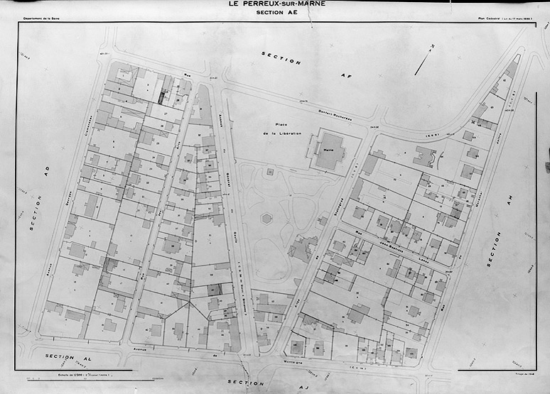 Planche de la section AE du cadastre de 1947.