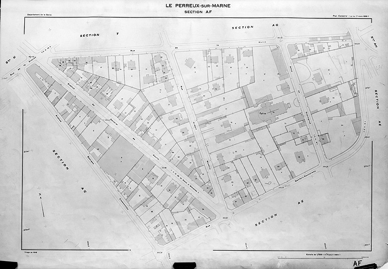 Planche de la section AF du cadastre de 1947.