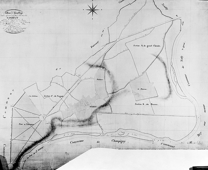 Tableau d'assemblage du cadastre napoléonien. Les deux communes n'en forment encore qu'une seule.