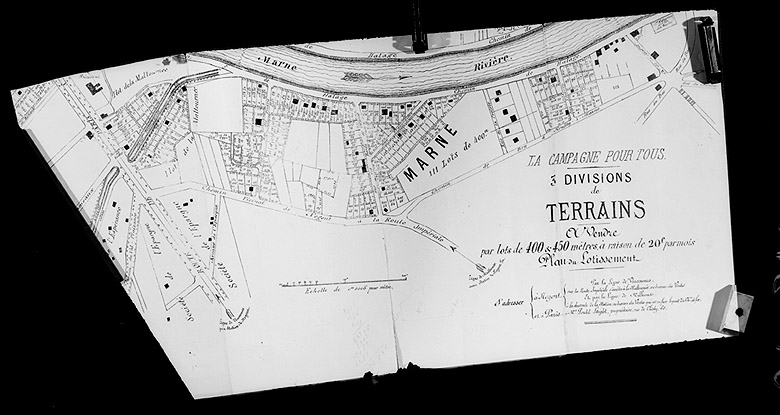 Plan du lotissement 'la campgane pour tous' en bord de Marne, avant 1887 (indépendance du Perreux).