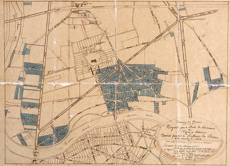 Plan du lotissement du nouveau quartier de Bellevue du Perreux, vers 1865.