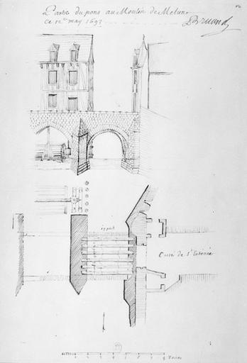 'Partie du pont au moulin de Melun', 12 mai 1693.