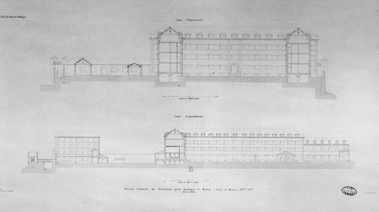 Coupes de la maison centrale, par l'architecte Solente, 1812 à 1832.