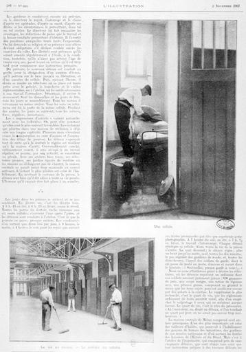 Page 286 de l'article 'La vie d'une prison', paru dans l'Illustration'. Les photographies montrent : une cellule ; le corridor des cellules.