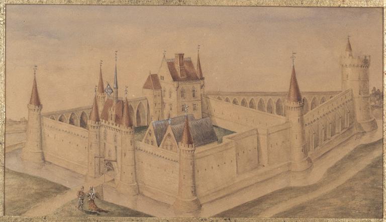 Reconstitution de l'élévation du château royal, par Eugène Grésy (19e siècle).