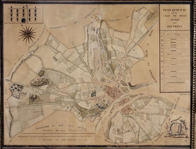 Plan général de la ville de Melun divisé par sections.