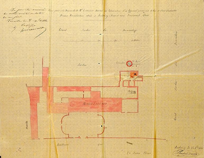plan d'ensemble en 1850 alors qu'une manufacture de capsules en papier et d'articles pour fumeurs y était installée