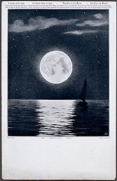 Le baiser dans la Lune : photographie retouchée illustrant une carte postale publicitaire en faveur de l'observatoire de Juvisy.