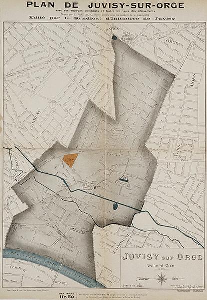 Plan officiel de la ville de Juvisy levé par le géomètre L. Poussin vers 1927 pour le Syndicat d'initiative municipal.