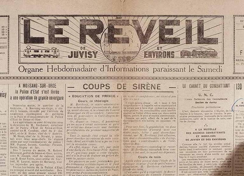 Page de titre de l'hebdomadaire 'Le Réveil de Juvisy et environs', en date du 5 septembre 1936, ayant paru de 1929 à 1940.