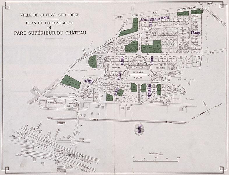 Plan du lotissement du parc supérieur du château, datant de 1910 environ.