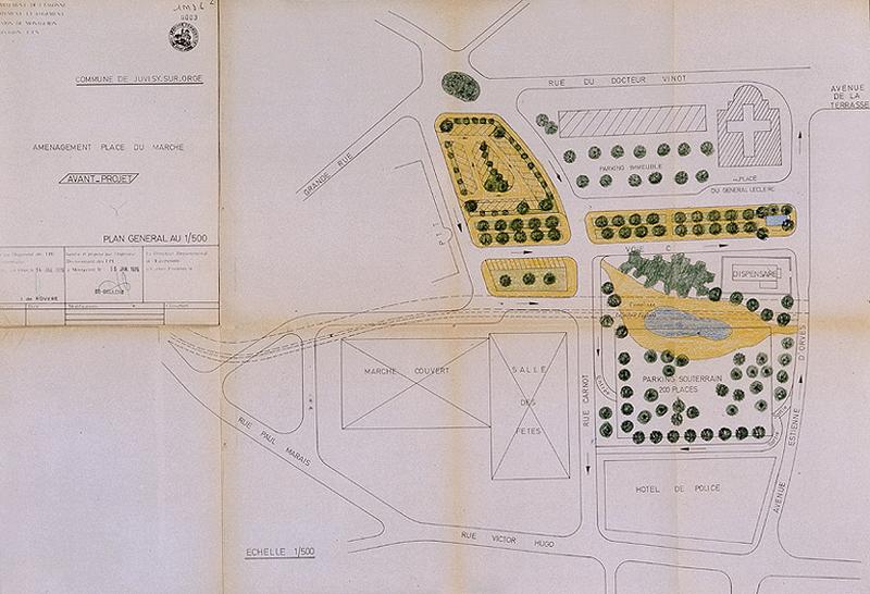 Avant-projet d'aménagement de la place du général Leclerc, dressé le 14 janvier 1976 par l'ingénieur I. de Rovère.