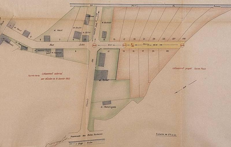 Plan du lotissement Larigaldie projeté à l'angle de la rue Jules-Ferry, autorisé le 9 janvier 1922.