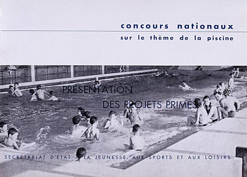 'Opération 1000 piscines' : concours nationaux sur le thème de la piscine, organisé par le Secrétariat à la Jeunesse, aux sports et aux loisirs, 1969-1970 : présentation des projets primés : couverture de la brochure.