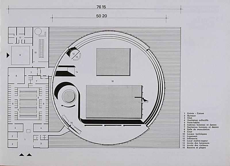 'Opération 1000 piscines' : concours nationaux sur le thème de la piscine, organisé par le Secrétariat à la Jeunesse, aux sports et aux loisirs, 1969-1970 : présentation des projets primés : 1er prix dans la catégorie des piscines transformables : plan d'ensemble.