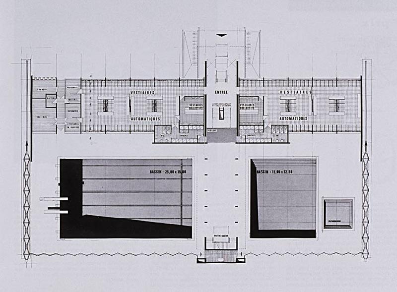 'Opération 1000 piscines' : concours nationaux sur le thème de la piscine, organisé par le Secrétariat à la Jeunesse, aux sports et aux loisirs, 1969-1970 : présentation des projets primés : 4e prix dans la catégorie des piscines transformables : plan d'ensemble.