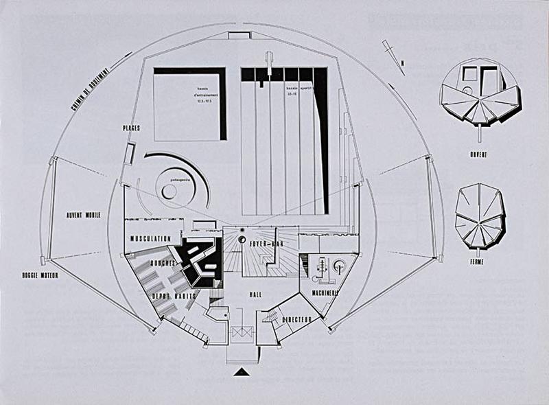 'Opération 1000 piscines' : concours nationaux sur le thème de la piscine, organisé par le Secrétariat à la Jeunesse, aux sports et aux loisirs, 1969-1970 : présentation des projets primés : 5e prix dans la catégorie des piscines transformables : plan d'ensemble.