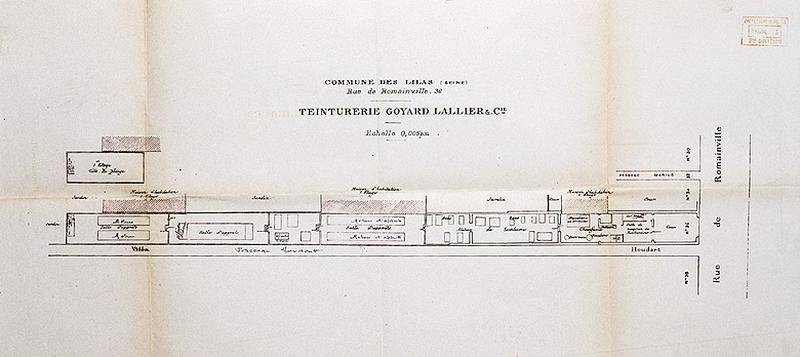 Plan-masse indiquant l'affectation des ateliers de la teinturerie Goyard, Lallier & Cie, 1923.