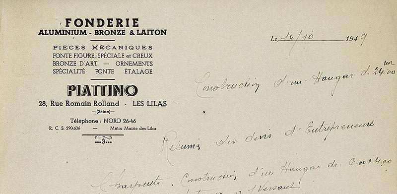 En-tête de lettre, fonderie Piattino, 1949.