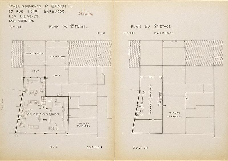 Plans du 1er et du 2e étages, indiquant la fonction des ateliers, 1969.
