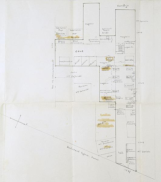 Plan-masse indiquant la fonction des ateliers, 1966.