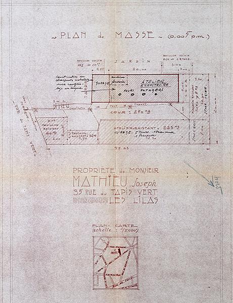 Plan-masse indiquant la fonction des ateliers, 1939.