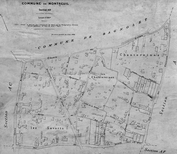 Plan dressé par l'entreprise de plans par la photographie aérienne Marcel Chrétien : section A-D (Haut-Montreuil)