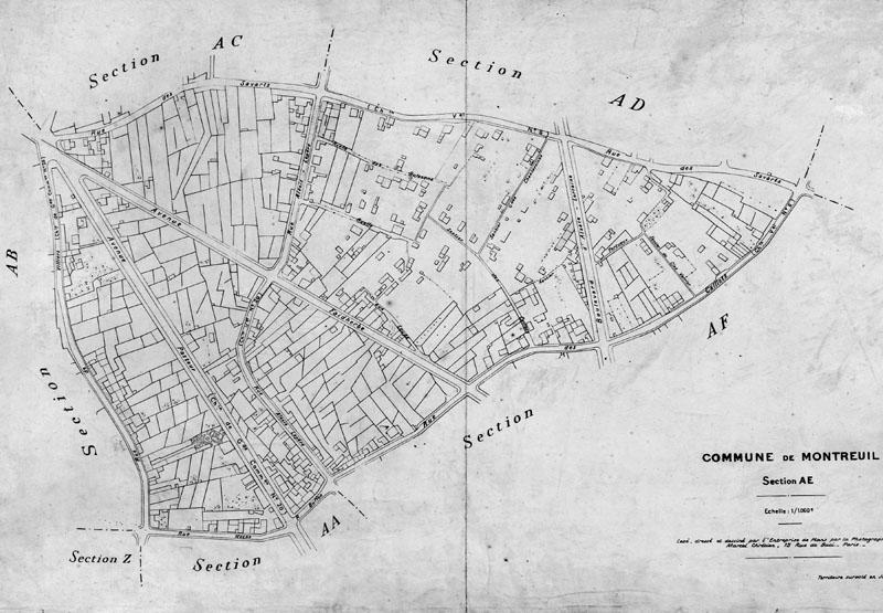 Plan dressé par l'entreprise de plans par la photographie aérienne Marcel Chrétien : section AE (Haut-Montreuil)