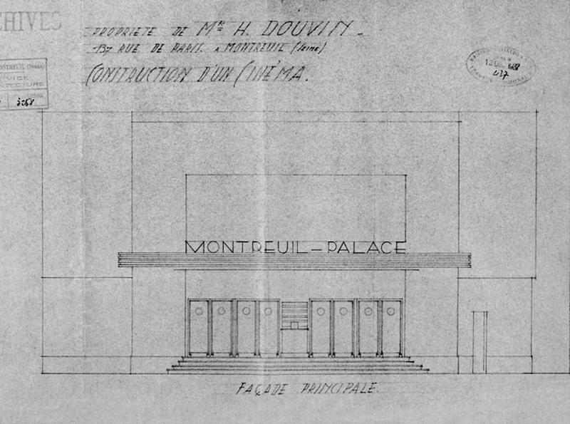 Projet de construction du Montreuil-Palace : élévation par l'architecte P. Audra, 1er décembre 1937.