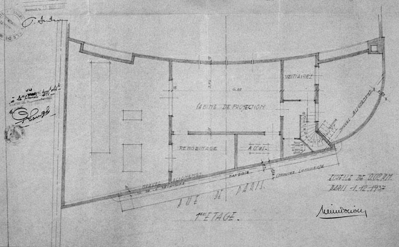 Projet de construction du Montreuil-Palace : plan au sol par l'architecte P. Audra, 1er décembre 1937