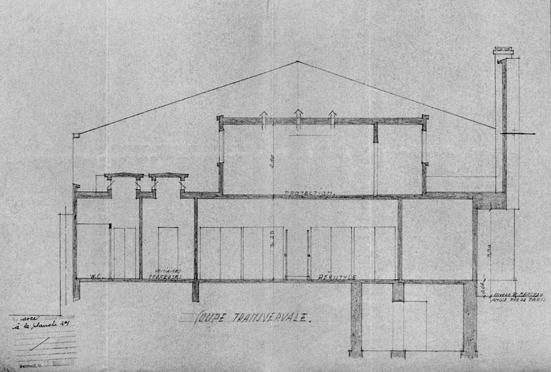 Projet de construction du Montreuil-Palace : coupe transversale par l'architecte P. Audra, 1er décembre 1937.