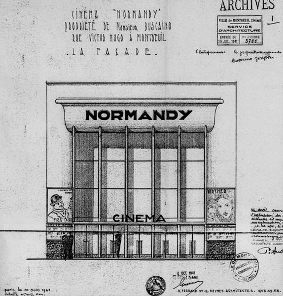 Elévation de la façade du Normandy, par R. Ferrand et G. Peynet, architectes, 4 octobre 1941.