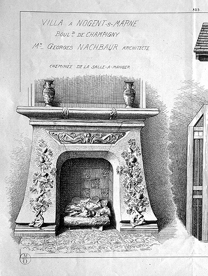 Dessin de la cheminée du salon.