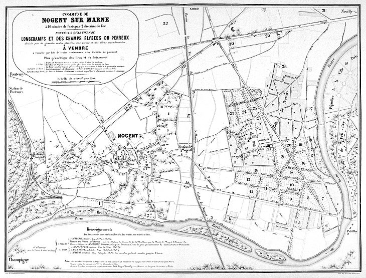 Plan des lotissements des Champs-Elysées et de Longchamps. circa 1860.