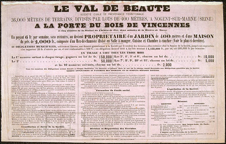 Plan du lotissement du Val de Beauté. circa 1860. recto présentant toutes les conditions de vente.