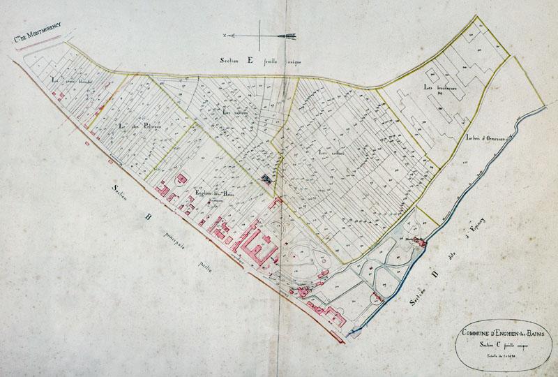 Plan cadastral, 1850, section C (où figurent les premiers établissements thermaux).