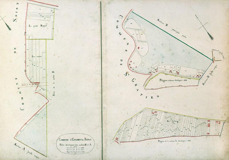 Plan cadastral ; 1850, détail des sections A et B.