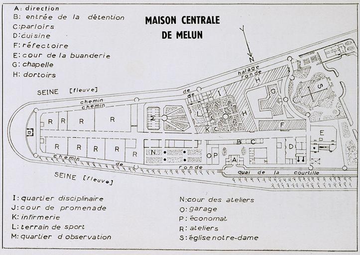 Plan de la maison centrale de détention en 1954.