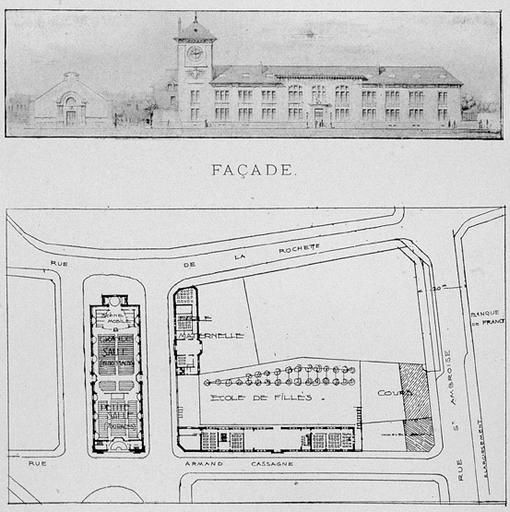 Projet (non réalisé) pour l'école Armand-Cassagne, par E. Delaire, 1912.