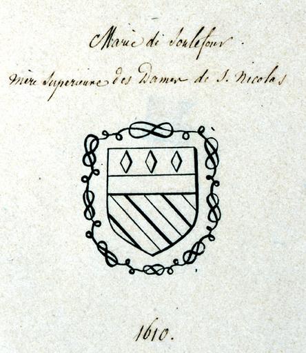 Armoiries de Marie de Soulefour, mère supérieure de l'hôtel-Dieu. 1610.