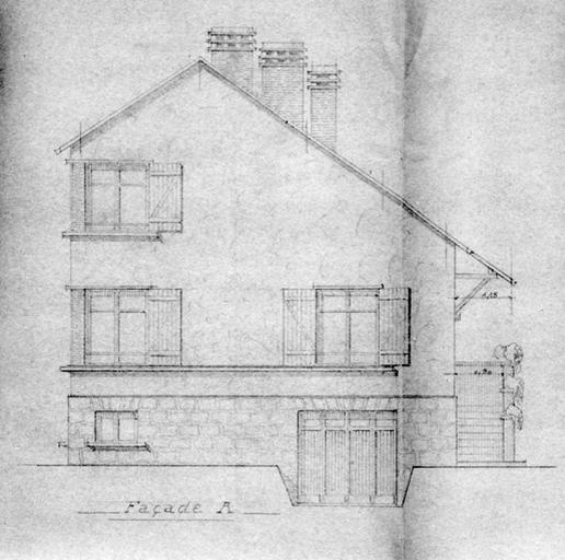 Projet de l'architecte melunais Louis Carrier pour une maion des 'Castors de Melun nord' : la façade A.