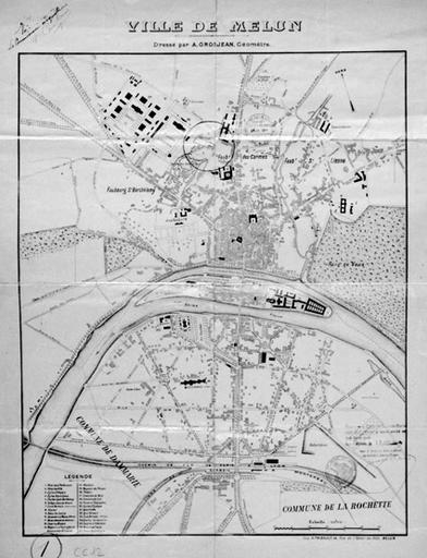 Plan de Melun, dressé par A. Grosjean, géomètre à Melun. 13 juin 1911.