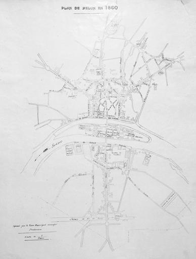 Plan de Melun en 1860 : restitution du voyer Padrona, vers 1900.