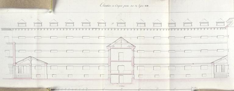 Elévation du grand bâtiment projeté par Solente, architecte départemental.